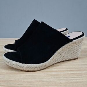 Stuart Weitzman Marabella Wedge Size 9 Black Suede Espadrille Sandal Slip On
